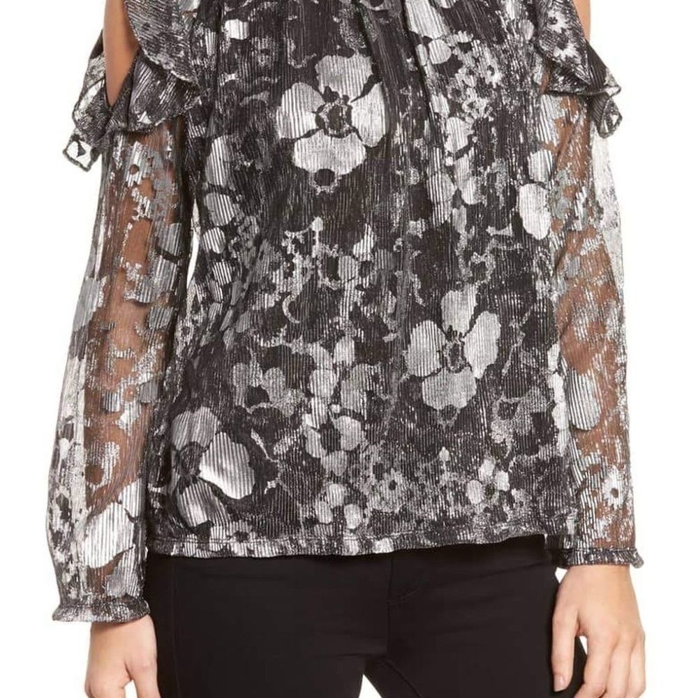 Michael Kors Ruffle Metallic Cold Shoulder Top - Picture 3 of 4